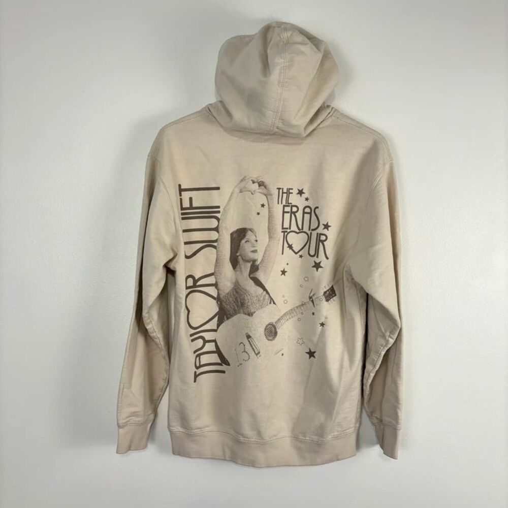 Taylor Swift The Eras Tour Hoodie Sweatshirt Size M Beige Cream Graphic Concert